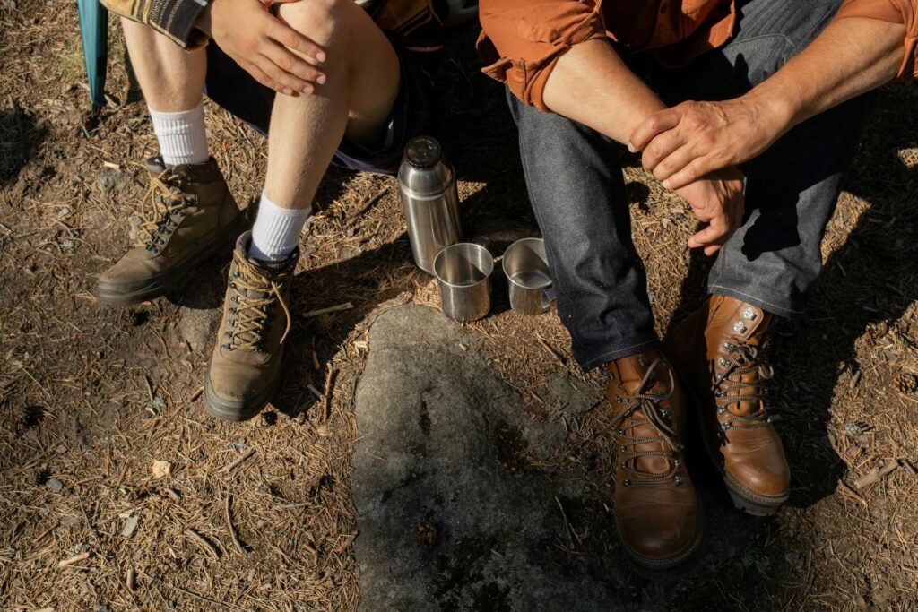 People resting on a hiking trail